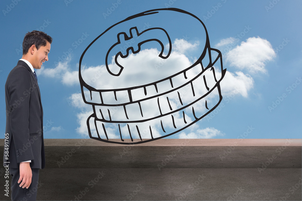 Poster composite image of smiling businessman looking down