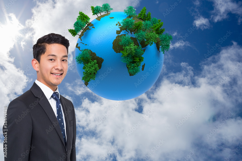 Poster Composite image of digitally generated earth floating in air