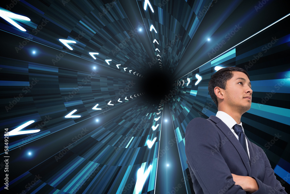Aufkleber composite image of unsmiling asian businessman with arms crossed