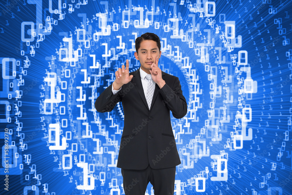 Aufkleber composite image of thoughtful asian businessman pointing