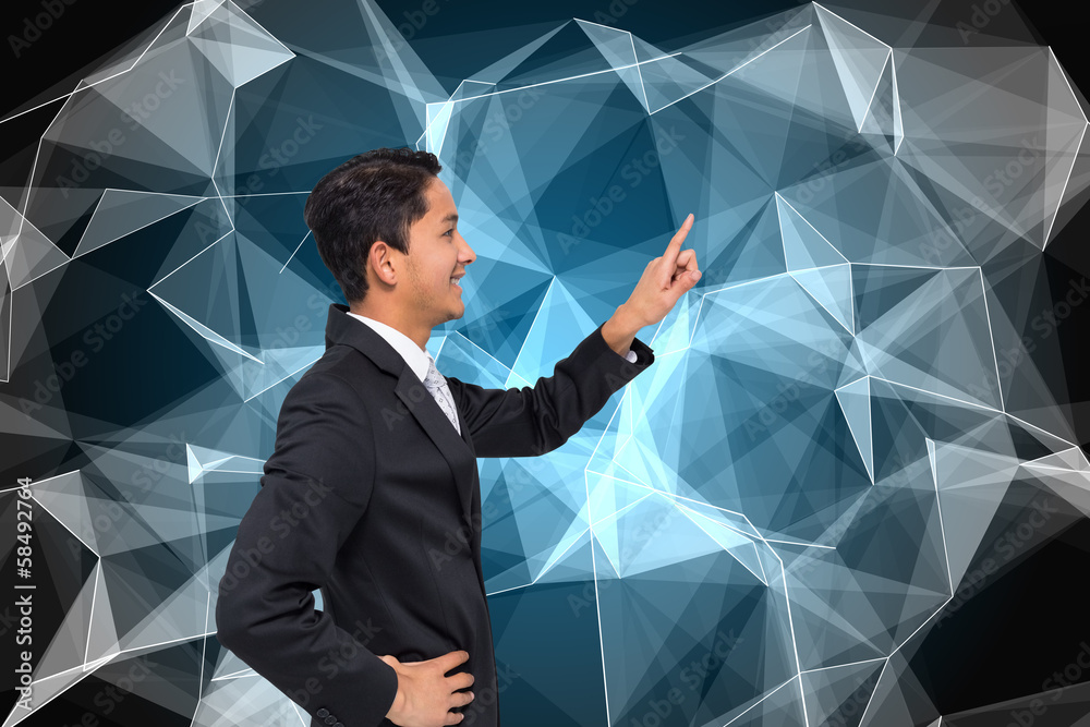 Aufkleber composite image of smiling asian businessman pointing