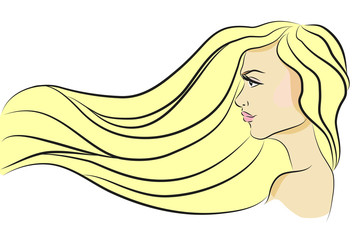 Fashion beautiful woman with long wavy hair.Vector illustration.