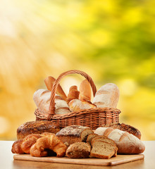 Wicker basket with variety of baking products