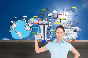 Composite image of stern classy businesswoman holding megaphone