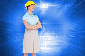 Composite image of smiling attractive architect posing