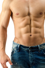 Fototapeta premium Close up on perfect abs. Strong bodybuilder with six pack