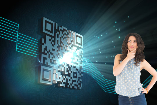 Composite image of thoughtful beautiful brunette posing - Powered by Adobe