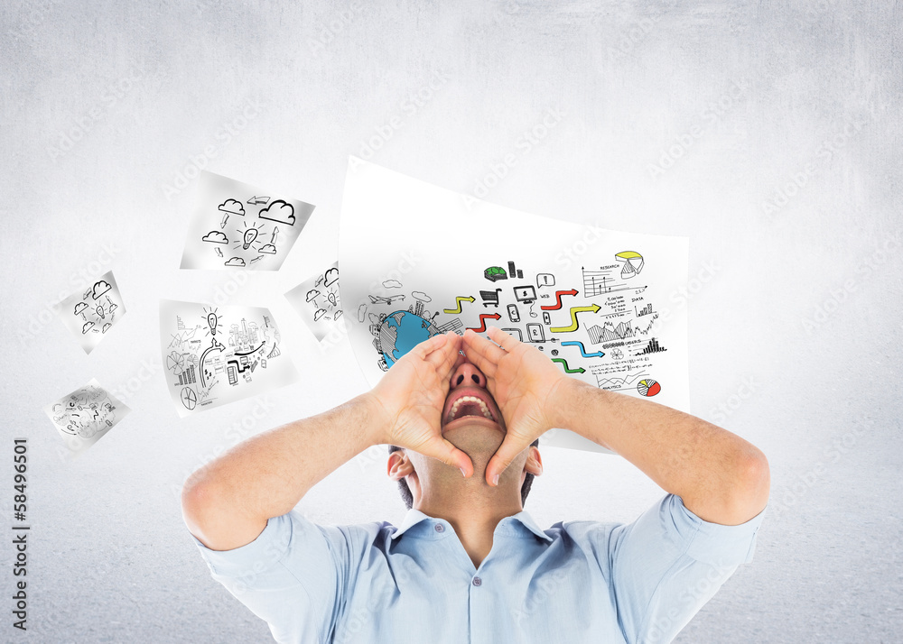 Poster composite image of shouting casual man standing