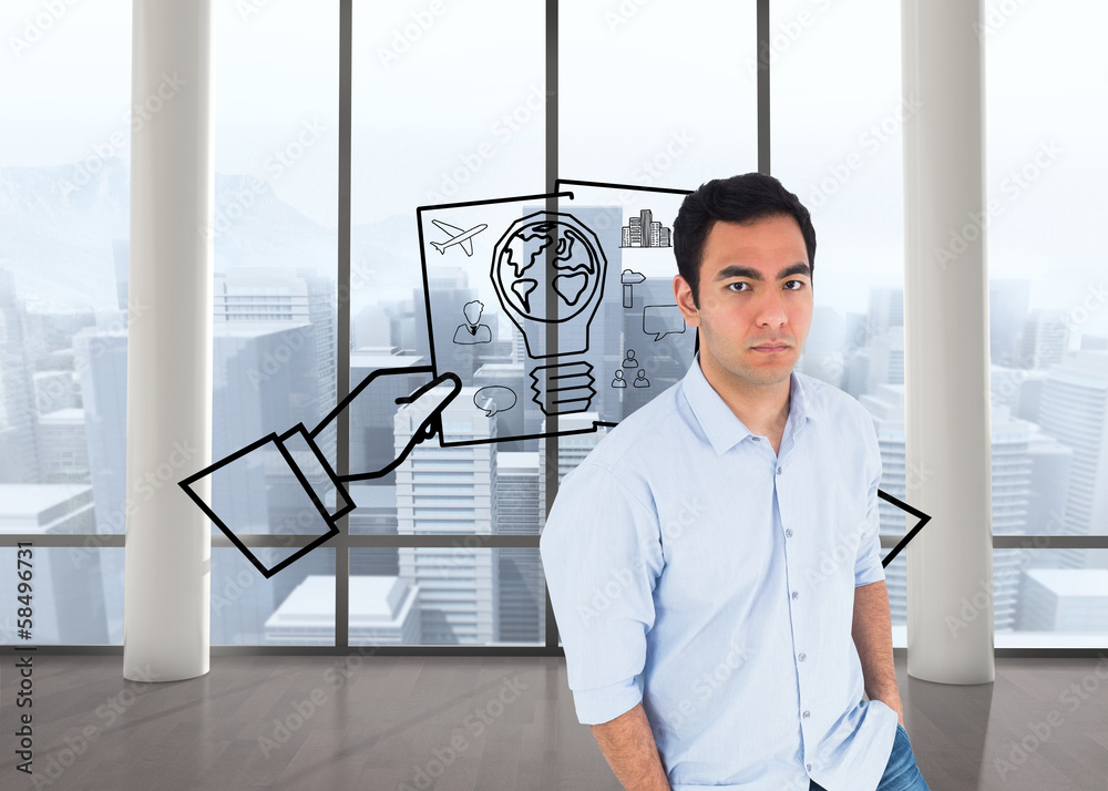 Poster composite image of unsmiling casual man standing