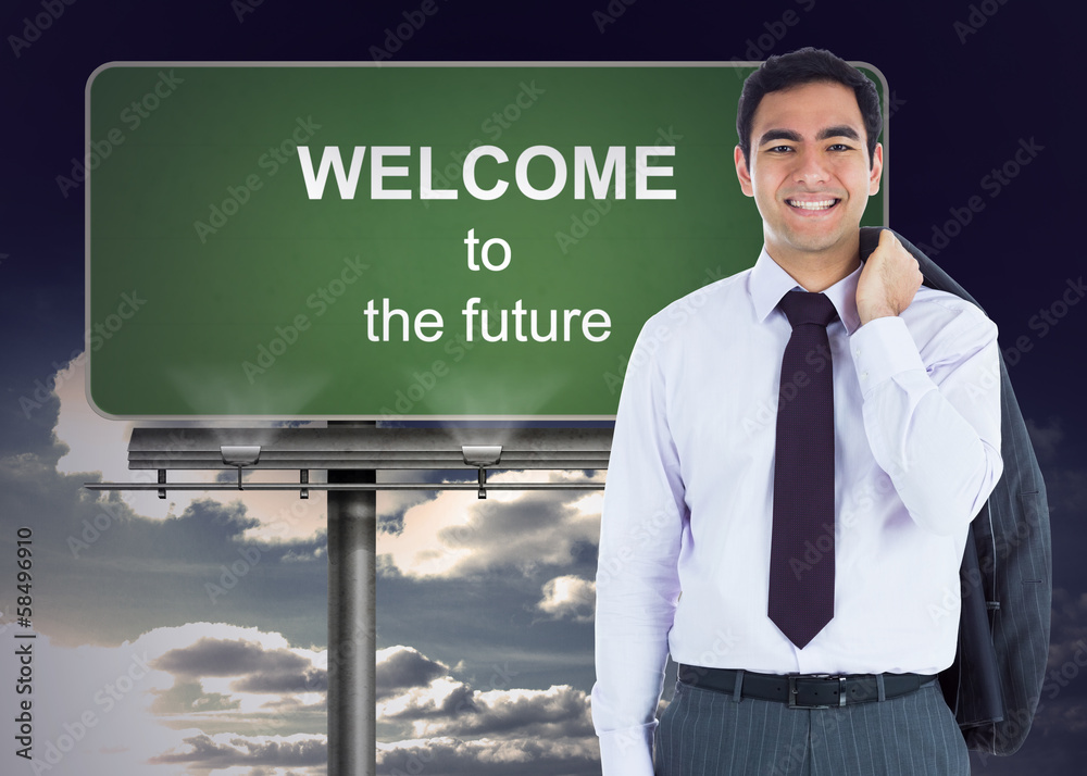 Poster composite image of smiling businessman standing
