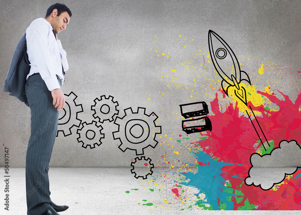 Poster composite image of unsmiling businessman standing