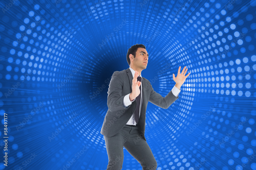 Poster composite image of unsmiling businessman catching