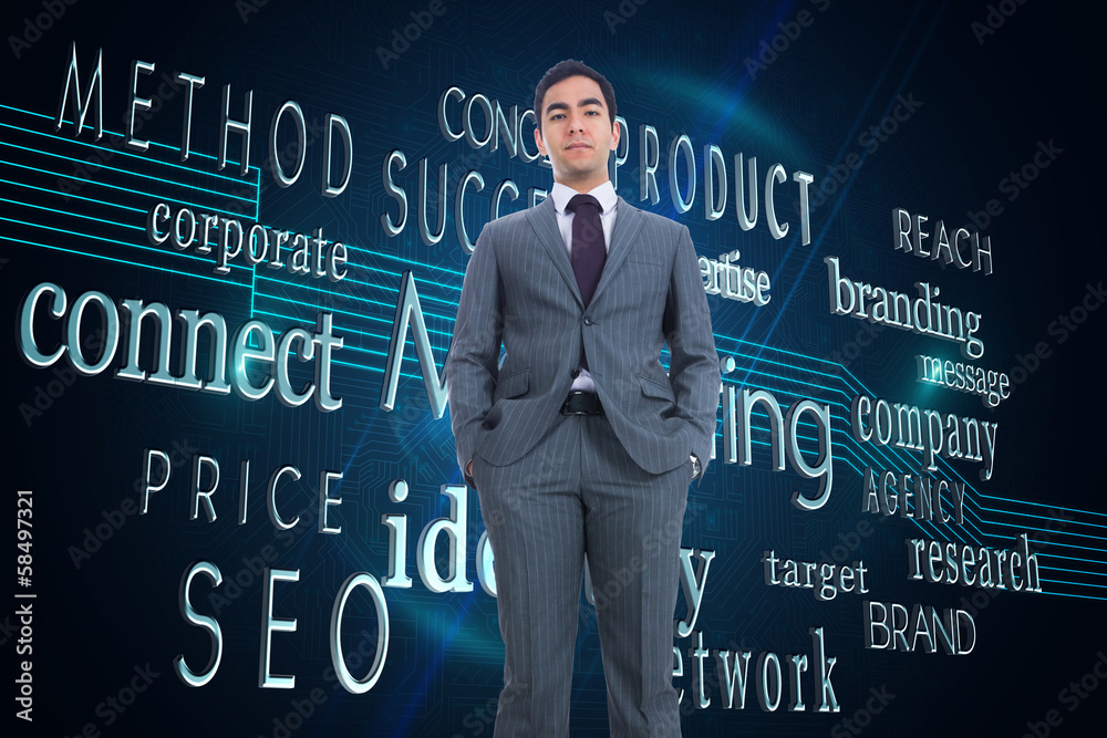 Poster composite image of unsmiling businessman standing