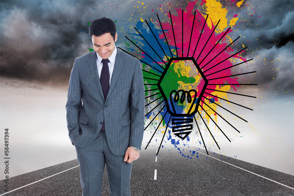 Poster composite image of smiling businessman standing