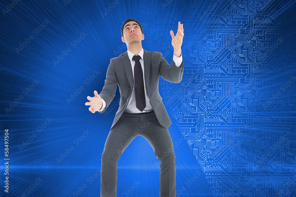 Poster composite image of unsmiling businessman catching