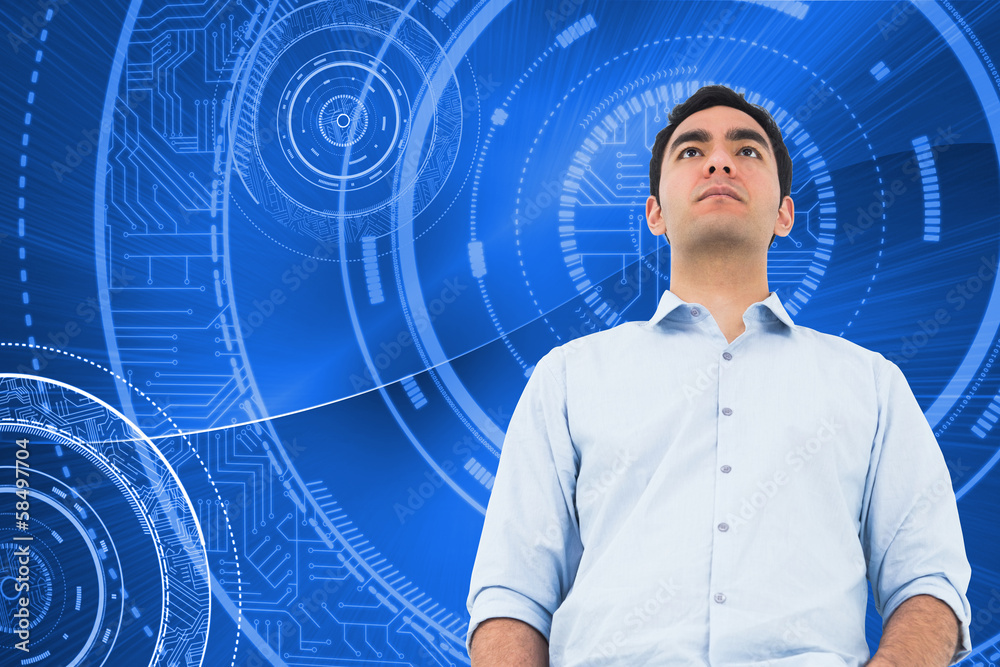 Poster Composite image of unsmiling casual man standing