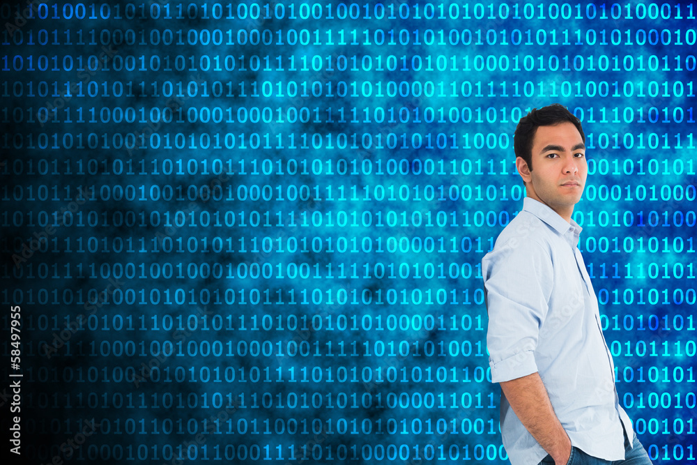 Poster composite image of unsmiling casual man standing