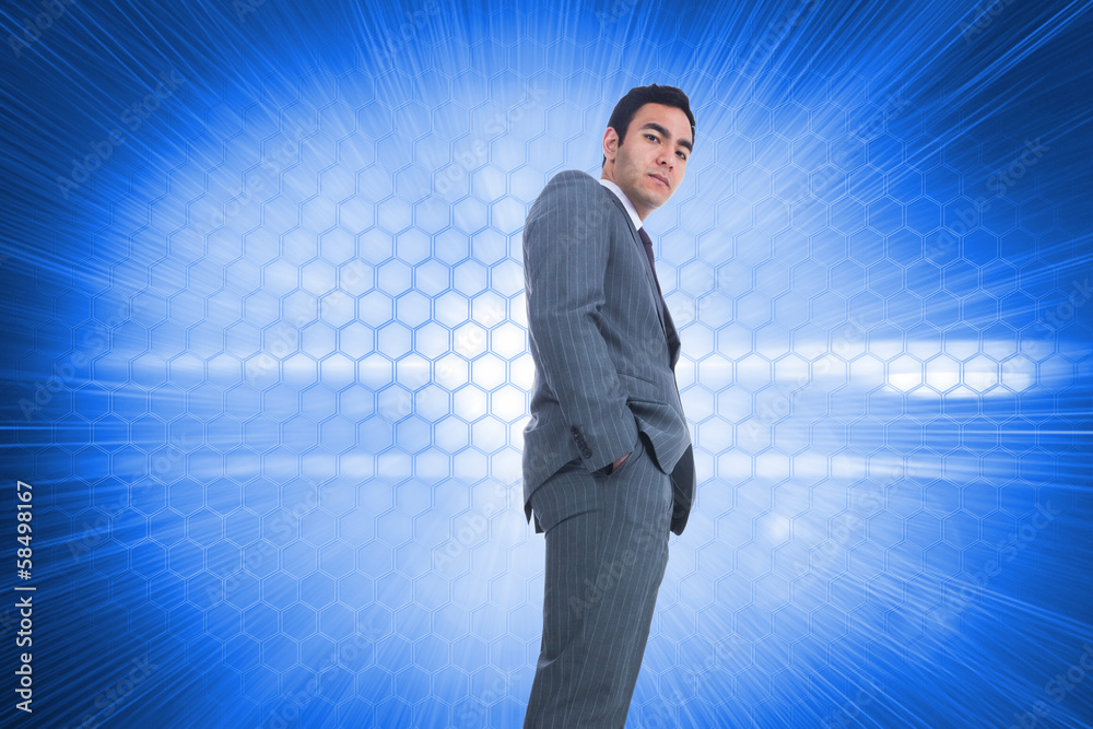 Poster composite image of unsmiling businessman standing