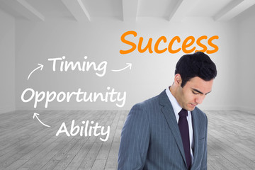 Composite image of unsmiling businessman standing