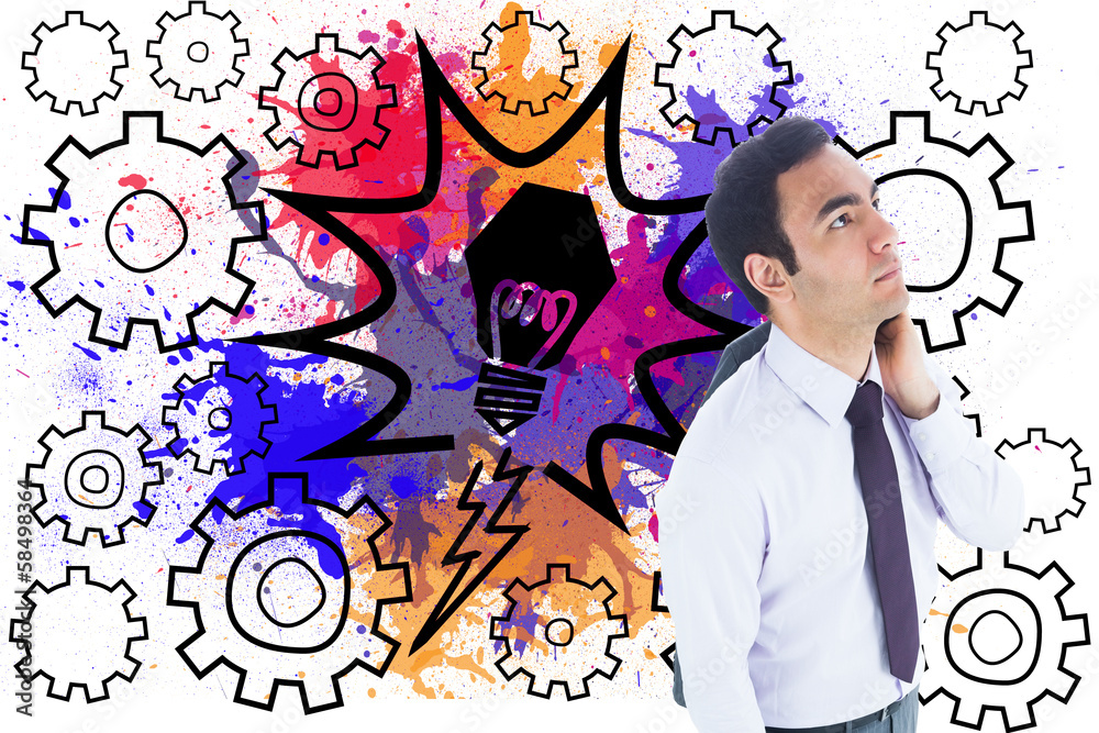 Poster Composite image of unsmiling businessman standing