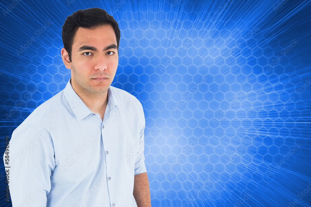 Poster Composite image of unsmiling casual man standing
