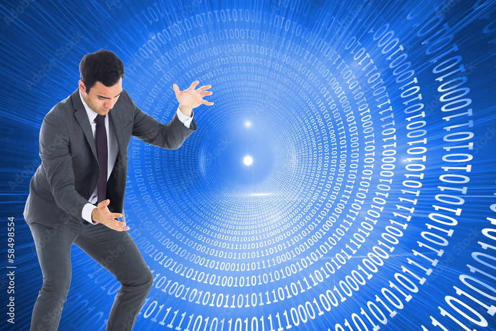 Poster composite image of unsmiling businessman catching