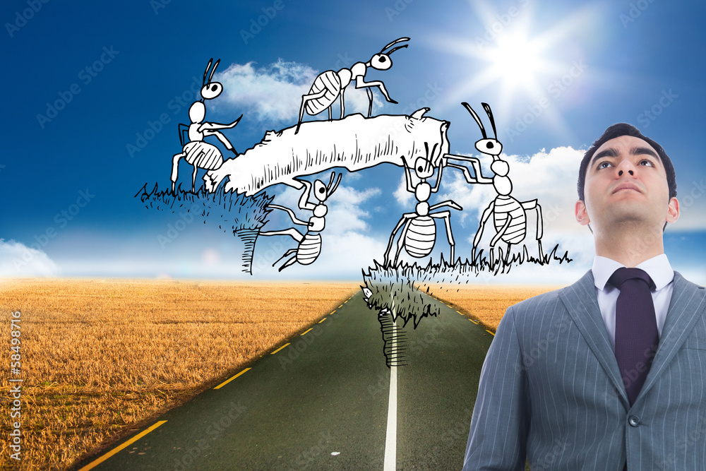Poster composite image of unsmiling businessman standing