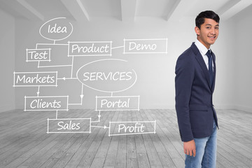 Composite image of smiling casual businessman walking