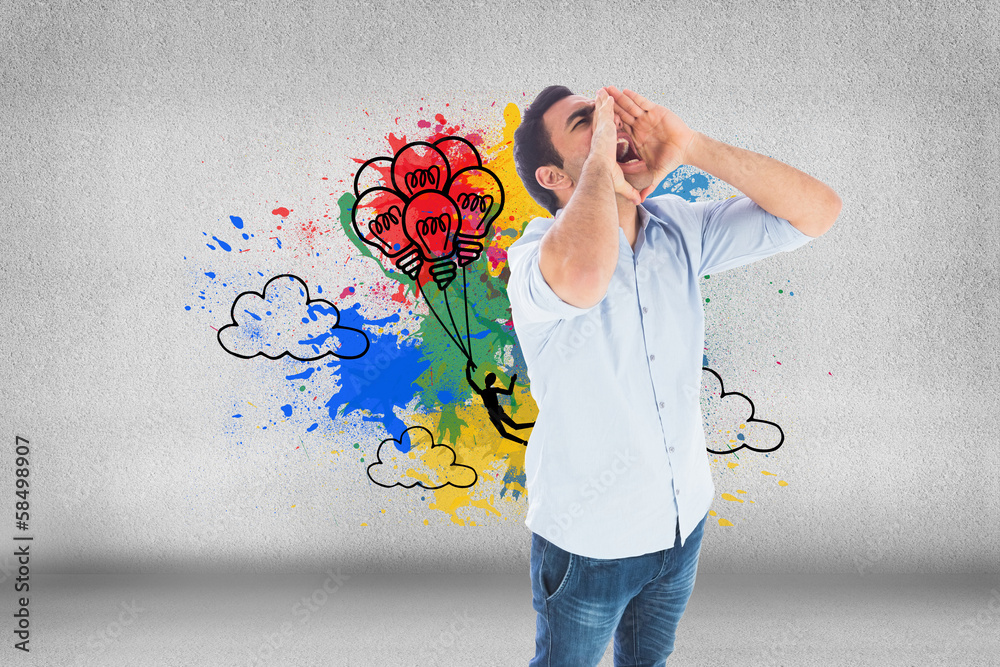 Poster composite image of shouting casual man standing