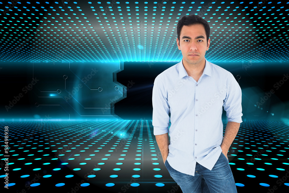 Poster composite image of unsmiling casual man standing