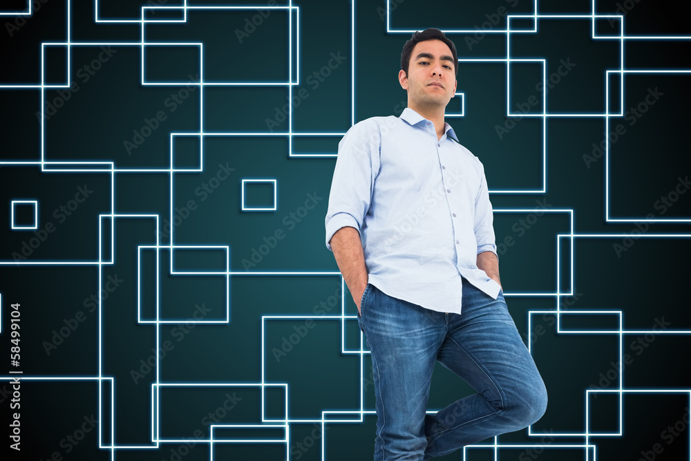 Poster Composite image of unsmiling casual man standing
