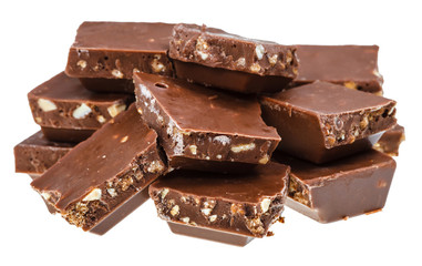 heap of broken milk brown chocolate with caramel