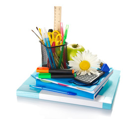 Set of blue school accessories