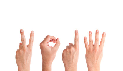 Man Hands Forming Number 2014 On a White Background