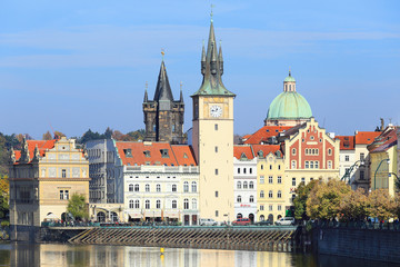 The View on the colorful autumn Prague Old Town, Czech Republic
