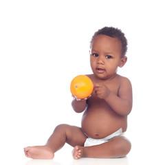 Beautiful african baby diapers eating apple