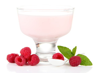 Delicious yogurt with berries isolated on white