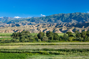 Fototapeta na wymiar Bald mountains in Kyrgyzstan