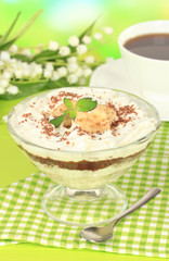 Delicious dessert with banana and caramel