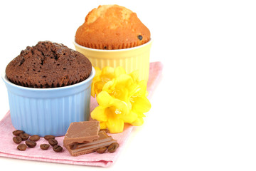 Cupcakes in bowls for baking isolated on white