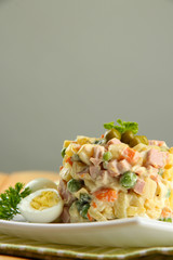 Russian traditional salad Olivier,
