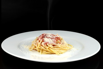 Fototapeta premium Spaghetti with tomato sauce and parmesan cheese 