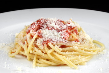 Spaghetti with tomato sauce and parmesan cheese 