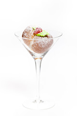 Sweet biscuit pastry the peaches in martini glass