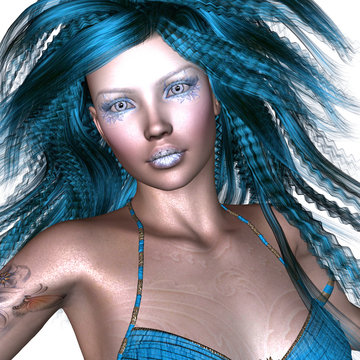 Fantasy woman with blue hair