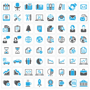 Business icon set, blue and dark grey series
