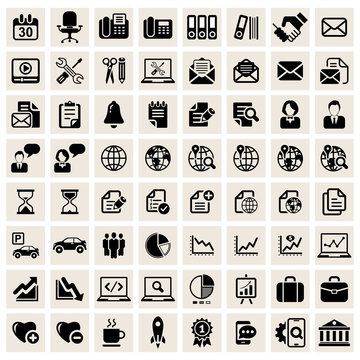 Business icon set, basic black on square series