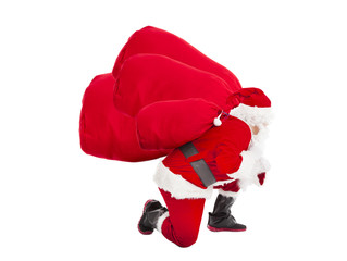 santa claus carrying heavy gift bags