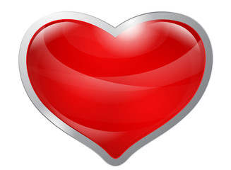 Glossy red heart on a white background
