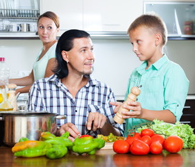Happy family with vegetables